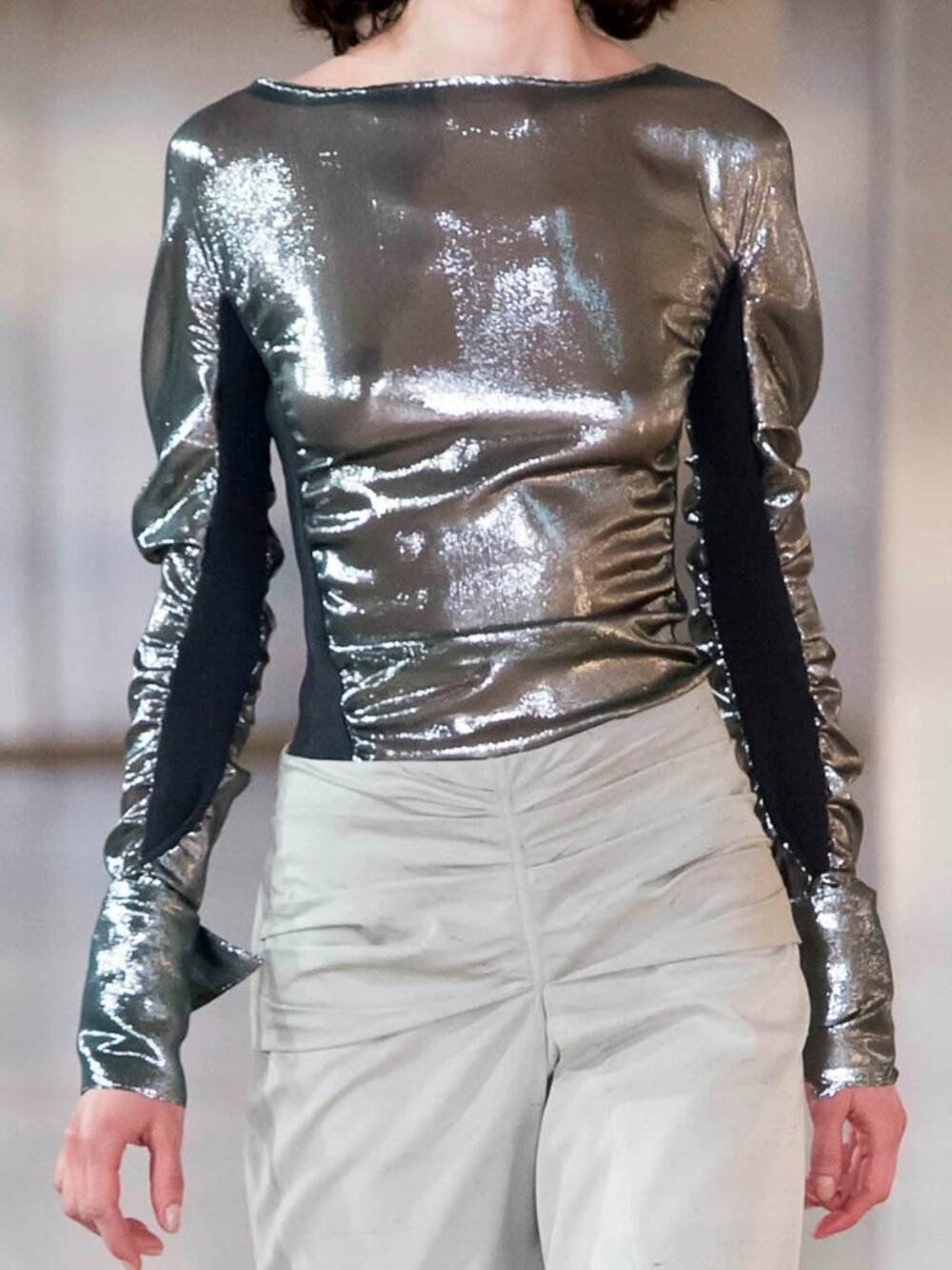 LEMAIRE METALLIC SILVER RUCHED BLOUSE TOP FW17 XS